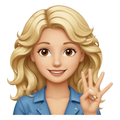 Luxury blonde model, brown eyes, wavy hair, peace sign sticker