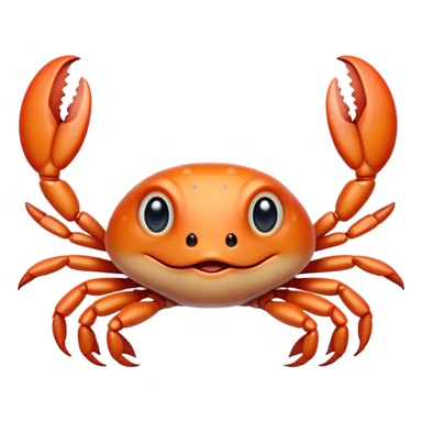 Cinematic Cute Baby Crab Portrait Emoji, Head tilted playfully and inquisitively, featuring an adorably small form with a delicately patterned carapace, round, sparkling eyes, and tiny, endearing pincers, Simplified yet irresistibly adorable features, highly detailed, glowing with a warm, friendly coastal glow, high shine, affectionate and lively, stylized with a touch of seaside whimsy, soft glowing outline, capturing the essence of a mischievous yet loving baby crab that seems as if it could pinch its way out of the screen into your arms! sticker