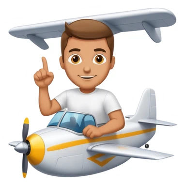 Man in white Tshirt driving a plane with a banner that says ARR sticker