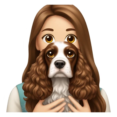 Beautiful girl with long beautiful brown hair holding English Cocker Spaniel sticker