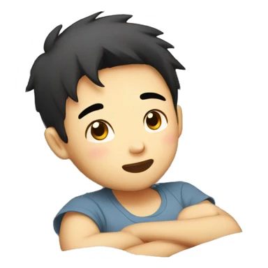 Asian boy waking up from bè sticker