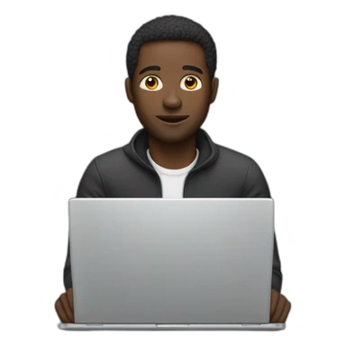 black man behind laptop sticker