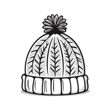 A knitted hat/beanie in pastel colors (dd9fb0, ffc6d3, a3bfc9, c4bee2, f1b091), hand-drawn doodle style sticker
