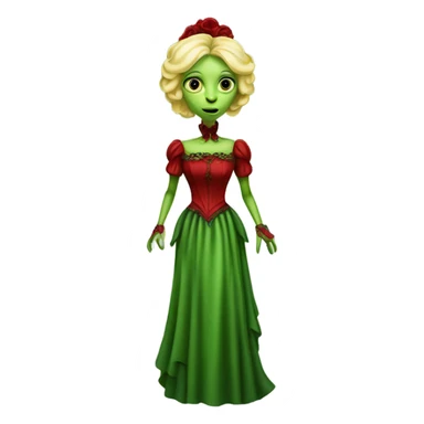 "green blonde alien woman" in red Victorian dress elegant, full body sticker