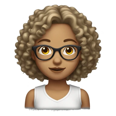 light skinned curly haired girl with shoulder length hair and clear glasses sticker