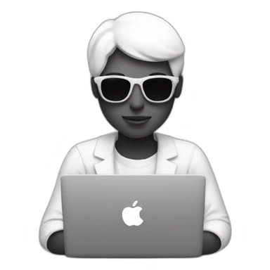 cool designer working on Apple laptop black-and-white sticker