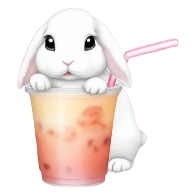 White mini lop rabbit drinking boba tea sticker