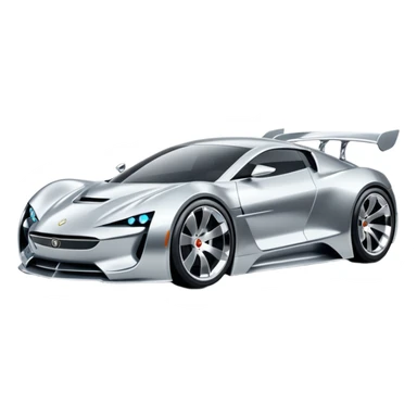 A low-profile futuristic car emoji made of polished silver chrome, wide body stance, smooth aerodynamic shape, glossy metallic surface, soft reflections, luxury swag aesthetic, minimal details, iOS emoji style, centered on clean white background, studio lighting sticker