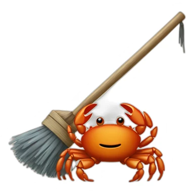 Rust mascot crab Ferris with broom cleaning rust sticker