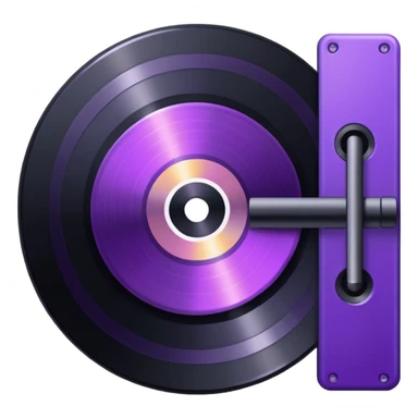 black pixelated record disc with a purple middle sticker