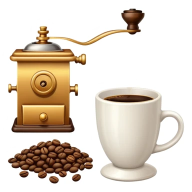 coffee shop essentials: coffee cup, pastry, coffee beans, and coffee grinder sticker