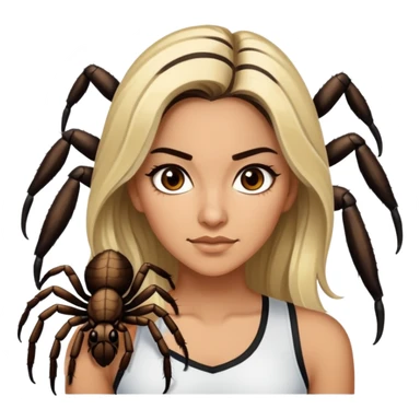 Attractive and athletic Mexican woman in her 20s with dark brown hair with some blonde, with a tarantula sticker