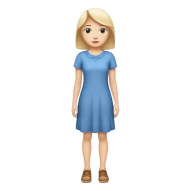Create me an emoji of a full body white female in a casual dress, looking slightly to her right. sticker