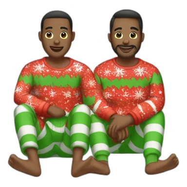 gay couple sitting in christmas pajamas sticker