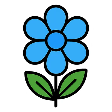 light blue flower, modern color outline icon style, minimal and clear sticker