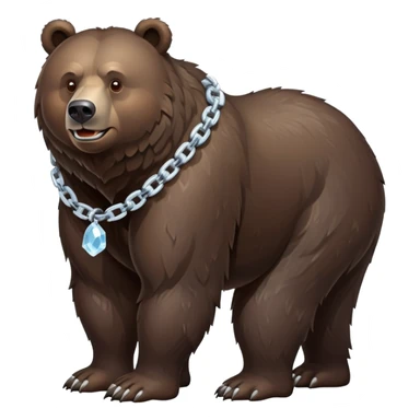 Full-body shot of realistic dark brown bear on all four legs, showing complete bear from head to tail, stern expression, ice chain collar sticker