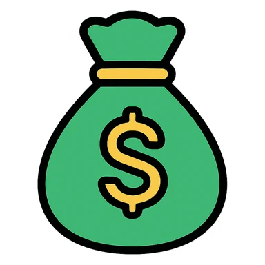 money bag icon, color outline style, green and gold accents, modern and friendly sticker