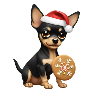 black & tan chihuahua puppy holding a christmas cookie sticker