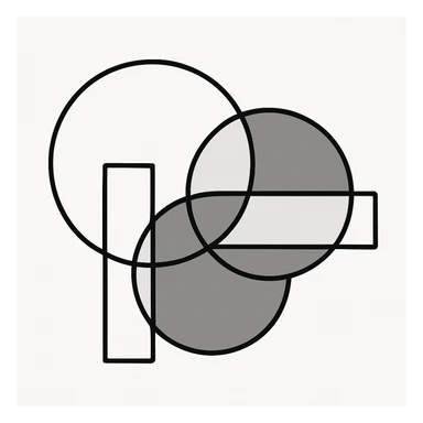 minimalist geometric art with overlapping circles and rectangles, using beige, taupe, and soft gray, on a white background, no frame, no shadows, no decor, modern and elegant sticker