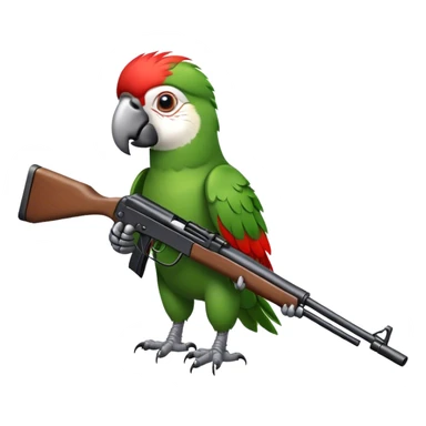 Parrot in the military with a rifle sticker