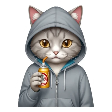 Cat with hoodie, cigarette and soda sticker