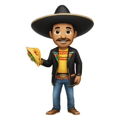 Mexican man with a taco in hand and a sombrero sticker