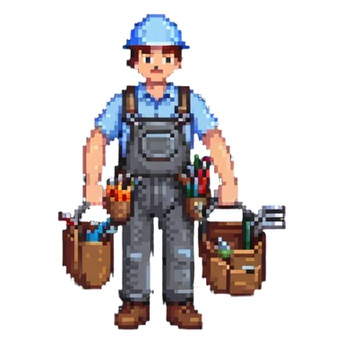 full body labour worker carrying tools sticker