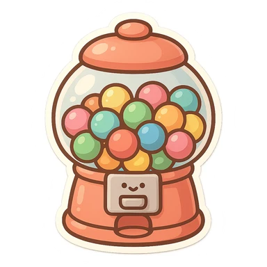chibi sticker-style bubble gum machine, cute and exaggerated sticker