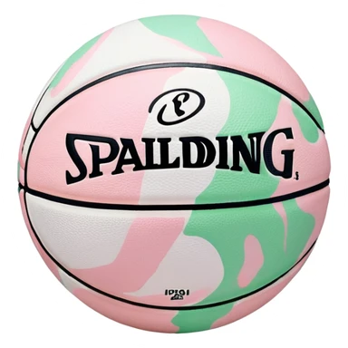 White Spalding basketball with NBA branding, predominantly white with light pastel pink and green marbling sticker