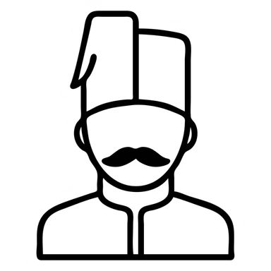 minimalistic icon of an Ottoman Janissary with distinctive headgear and mustache sticker