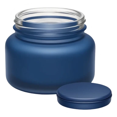 small rounded jar with deep blue or purple matte finish and matching lid, nighttime use, compact elegant shape, slightly frosted or opaque, no label, no hand, no extras, soft lighting, subtle shadows, emoji scale sticker
