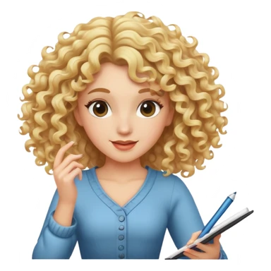 woman with blonde curly hair dancing while writing sticker