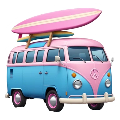 Blue Hippie van with surf boards on top pink
 sticker
