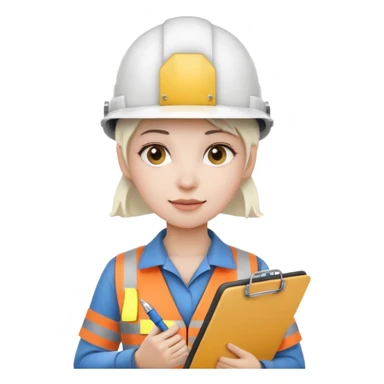 Female engineer with white helmet and clipboard sticker