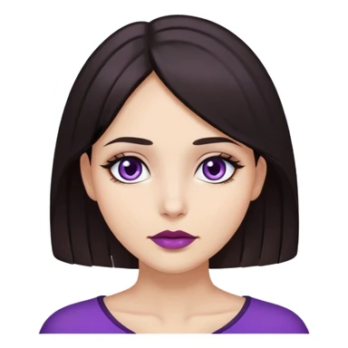 a girl with dark brown hair that is almost black and extends to her neck, dark brown eyes that are almost black, thin lips, and purple under-eye circles.  sticker