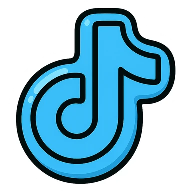 rounded inflated TikTok logo painted blue with clear black outlines, dimensional shadows, glossy highlights, playful outlined style with plump soft edges, no background sticker