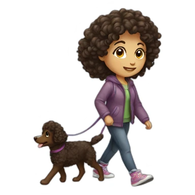dark curly haired European young woman, walking her dog sticker