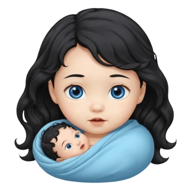 a girl asian newborn baby with black wavvy hair and blue eyes sticker