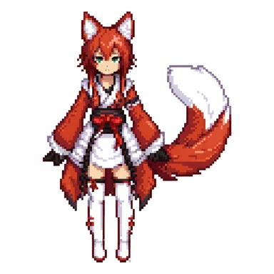 Azur Lane Akagi kitsune girl with red and white outfit and multiple fox tails sticker