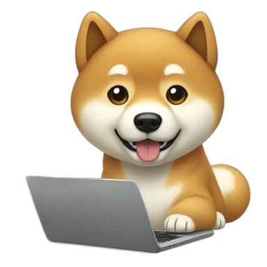 a shiba inu typing on a laptop sticker