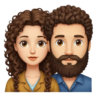 Long curly haired man with beard and brunette woman sticker