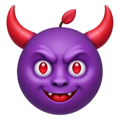 Purple demon emoji with red hearts for eyes, apple emoji, circular head with horns sticker