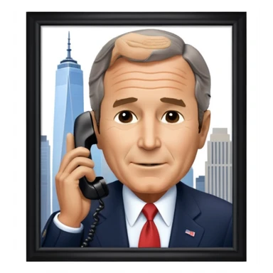  emoji of the world trade center with a plane crashed into it and george bush on a phone in front of them sticker