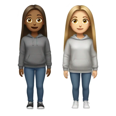 Two girls , one wearing a white sweat shirt with straight light brown hair , and the other wearing a dark grey sweatshirt with straight hair sticker