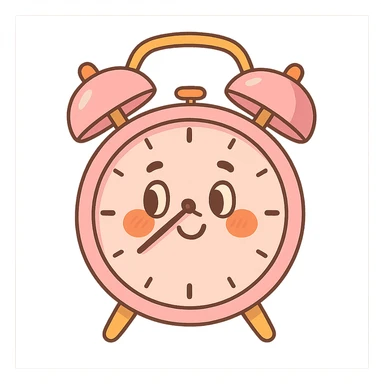 aesthetic pink clock with vintage alarm clock shape, subtle highlights, cute details sticker