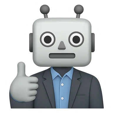 Make the recruiter robot emoji more masculine in a flat, Apple style. The robot should be giving a thumbs up and dressed in business casual. The background should be transparent. sticker