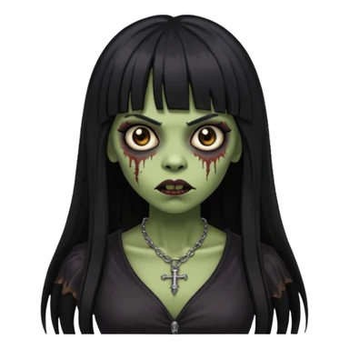 vampira gótica parda zumbi de cabelo longo e preto e franja e roupa com decote sticker
