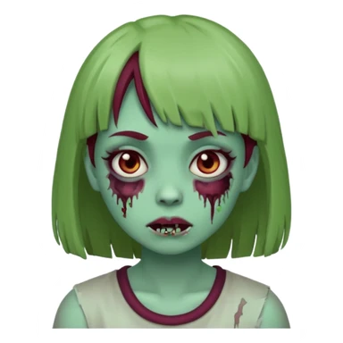 girl zombie with burgundy hair and bangs emoji, white background  sticker