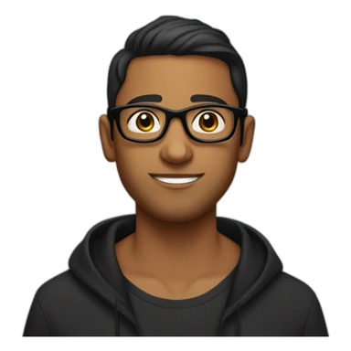 Indian brown boy with dimples wearing black hoodie and black glasses trying to grow beard sticker