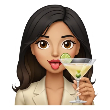 TOUNGE out black haired female Hispanic looking  drinking  martini long hair brown balayage  sticker